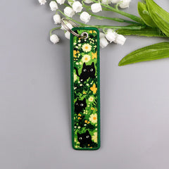 Black Cat in the Bush Embroidered Keyring Keychain