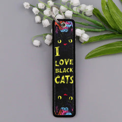 I Love Black Cat Embroidered Keyring Keychain