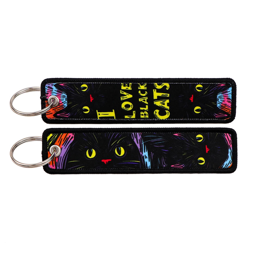 I Love Black Cat Embroidered Keyring Keychain