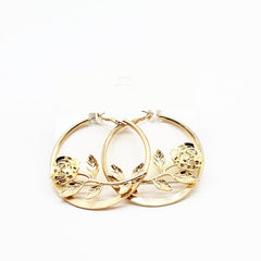 Rose Inlay Gold Flower Hoop Earrings