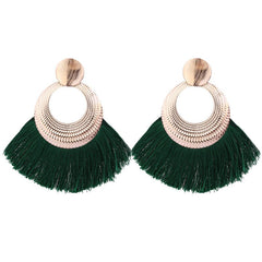 Fringe Post Round Earrings with Stamped Textured Golden Plate