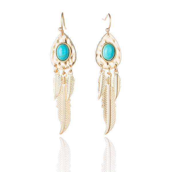 Golden Acrylic Teal Rain Drop and Feather Drops