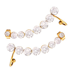 Curved Rhinestone Jacket Earring with Gold or Silver Accents