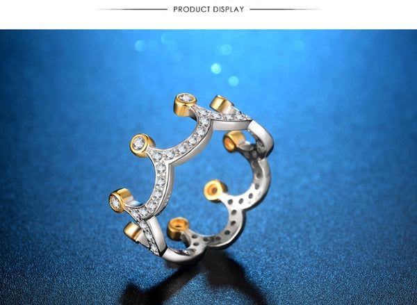 Women's Crown Gold and Silver Plated CZ Ring
