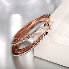Women's Austrian Crystal CZ Dual Rose Gold Plated Hoop Earrings