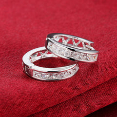Women's Small Hoop Austrian CZ Silver Plated Earrings