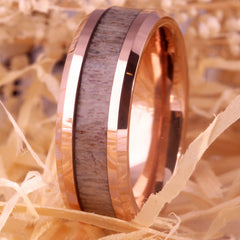 Women's 8mm Rose Gold and Pink Stone Inlay Tungsten Carbide Ring