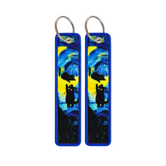 Black Cat Night Crawl Embroidered Keyring Keychain