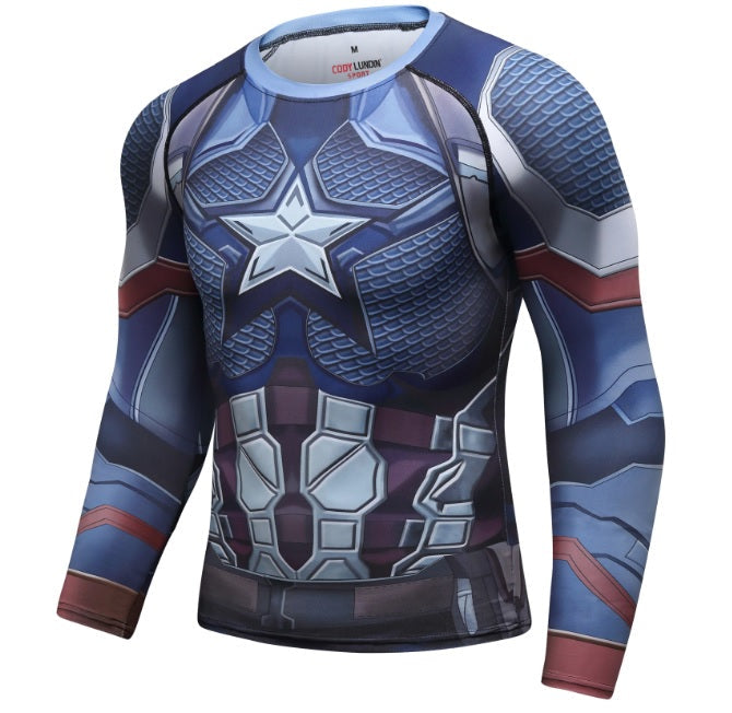 Captain America Steve Rogers 'End Game' Elite Long Sleeve Compression Rash Guard
