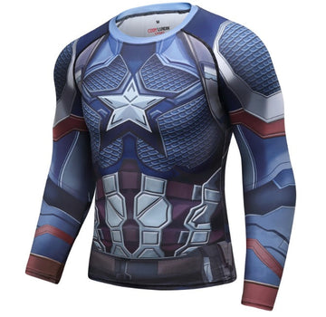 Captain America Steve Rogers 'End Game' Elite Long Sleeve Compression Rash Guard