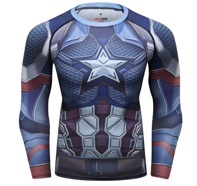 Captain America Steve Rogers 'End Game' Elite Long Sleeve Compression Rash Guard