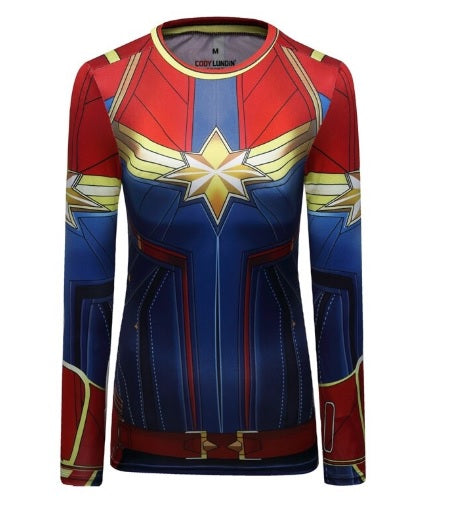 Women's Captain Marvel Carol Danvers Compression Elite Long Sleeve Rashguard