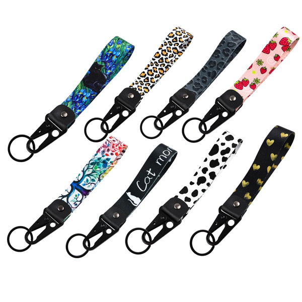 Cow Print Wrist Lanyard Keyring Clip Keychain