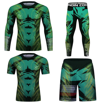 Naruto BJJ Rash Guard Rock Lee 2.0 Elite Four Piece Compression Rash Guard Fight Set
