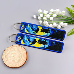 Black Cat Night Crawl Embroidered Keyring Keychain