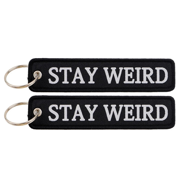 Stay Weird Black Embroidered Keyring Keychain