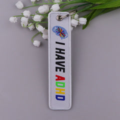 I Have ADHD Please Be Patient White Embroidered Keyring Keychain