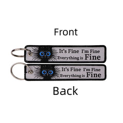 Black Cat It's Fine I'm Fine Everything is Fine Embroidered Keyring Keychain