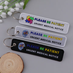 I Have ADHD Please Be Patient White Embroidered Keyring Keychain