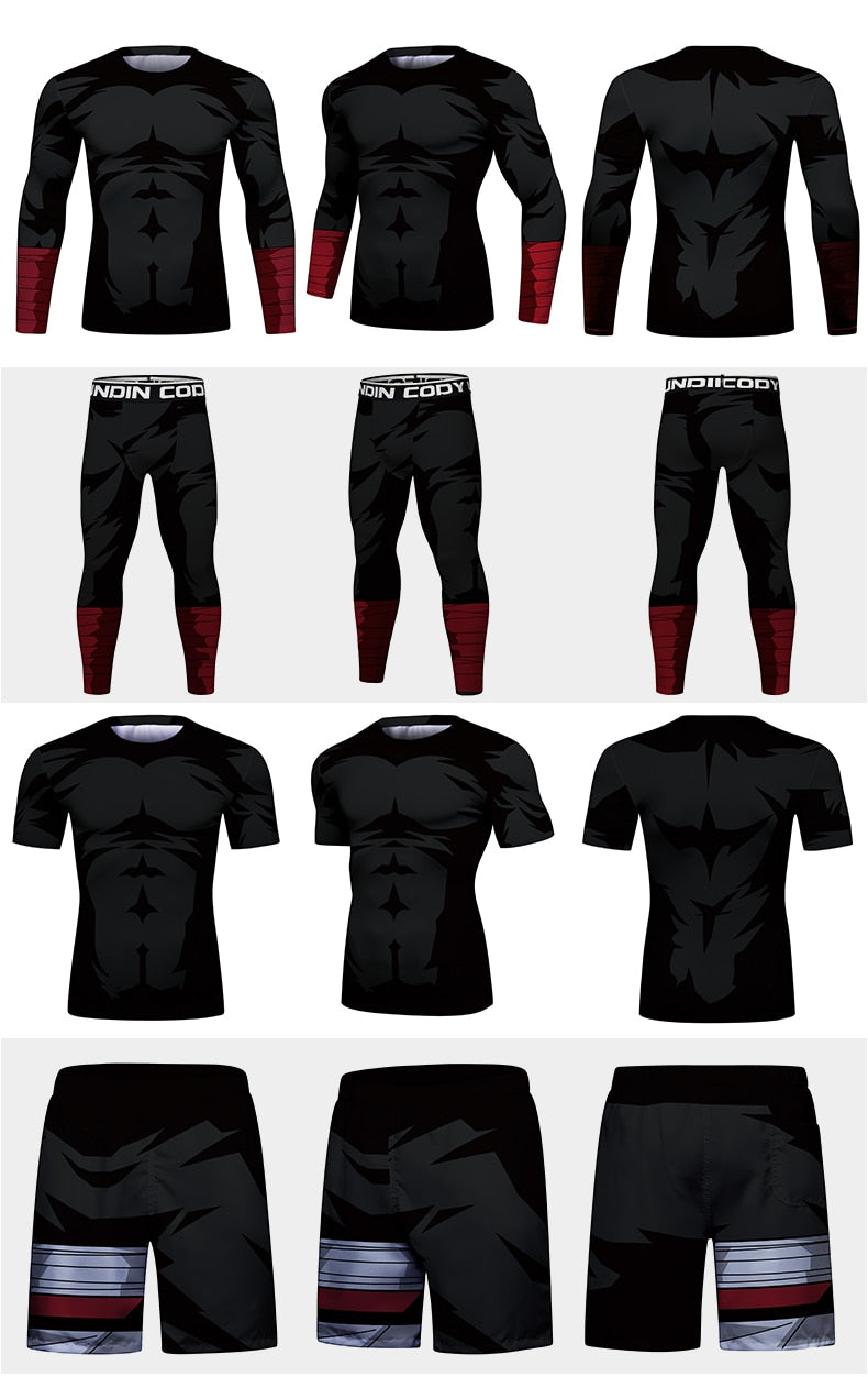 Naruto Rock Lee Dark BJJ Rash Guard Elite Four Piece Compression Rash Guard Fight Set