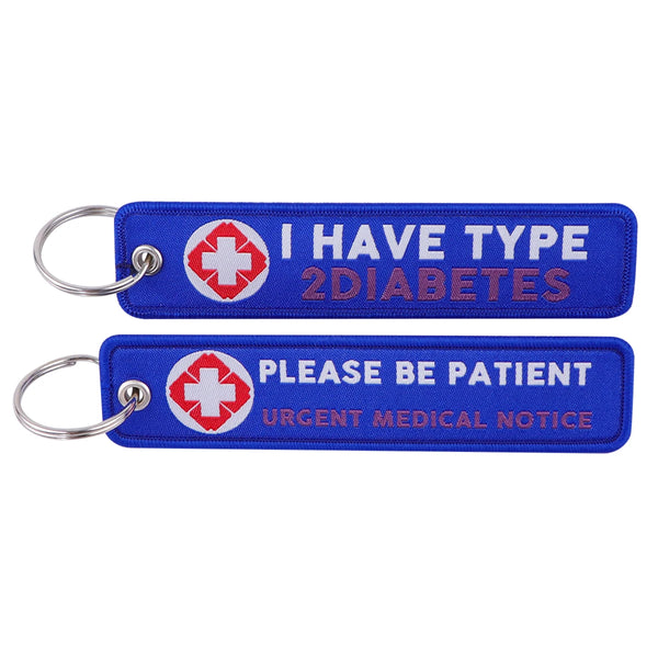 Medical Alert I Have Type 2 Diabetes Embroidered Keyring Keychain