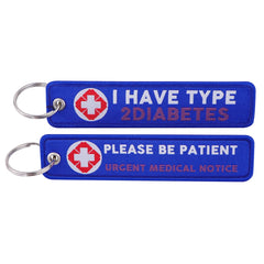 Medical Alert I Have Type 2 Diabetes Embroidered Keyring Keychain