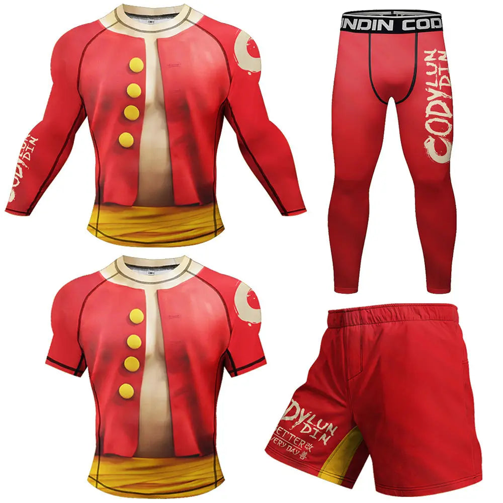 One Piece 'Luffy | Pirate King' Long Sleeve 4 Piece Compression Rashguard Set