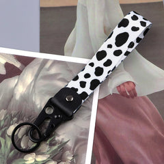 Cow Print Wrist Lanyard Keyring Clip Keychain