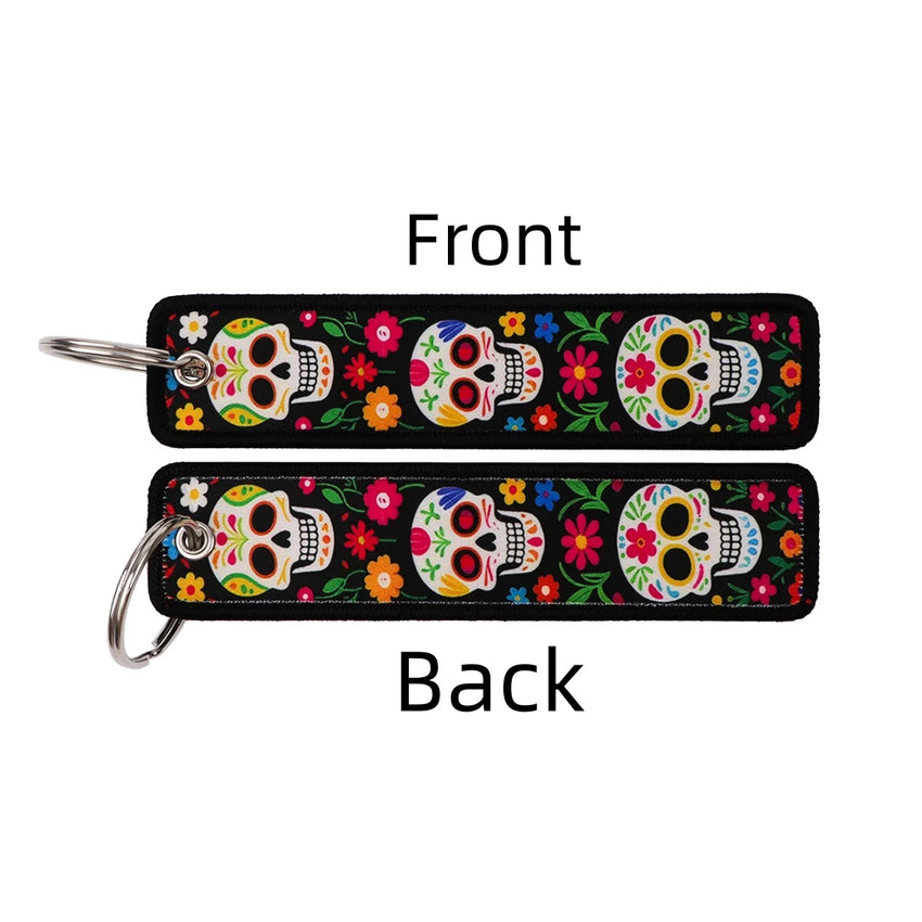 Sugar Skull Embroidered Keyring Keychain