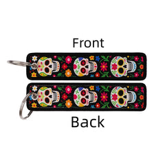 Sugar Skull Embroidered Keyring Keychain
