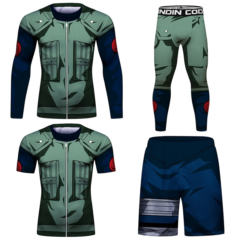 Naruto Kakashi BJJ Rash Guard Elite Four Piece Compression Fight Set Rash Guard