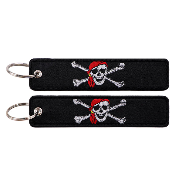 Jolly Roger Red Bandana Pirate Embroidered Keyring Keychain
