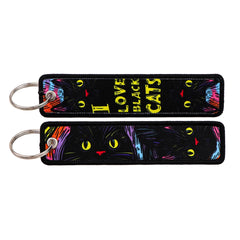 I Love Black Cat Embroidered Keyring Keychain