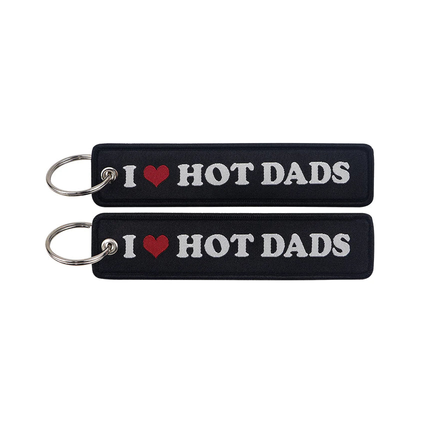 I Heart Hot Dads Embroidered Keyring Keychain