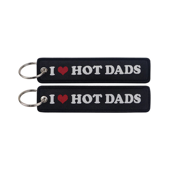 I Heart Hot Dads Embroidered Keyring Keychain