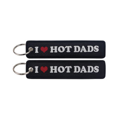 I Heart Hot Dads Embroidered Keyring Keychain