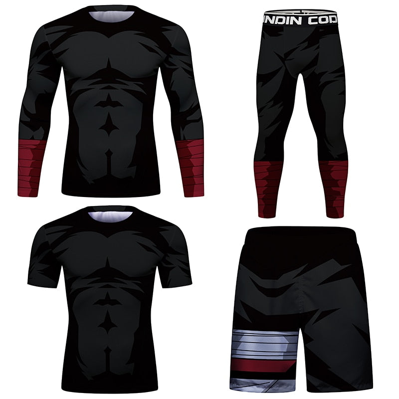 Naruto Rock Lee Dark BJJ Rash Guard Elite Four Piece Compression Rash Guard Fight Set