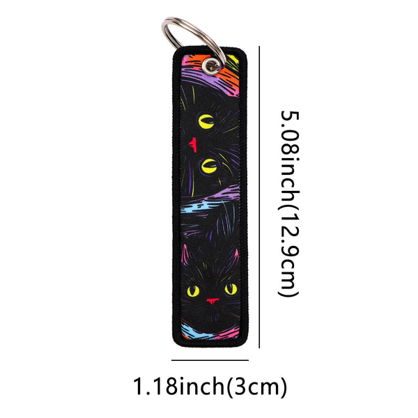 Black Cat Sunflower Embroidered Keyring Keychain