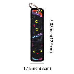 Black Cat Sunflower Embroidered Keyring Keychain