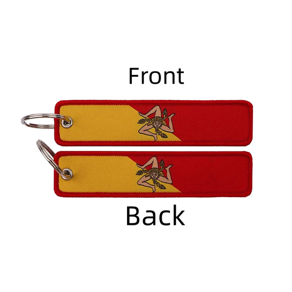 Flag of Sicily Trinacria Symbol Embroidered Keyring Keychain
