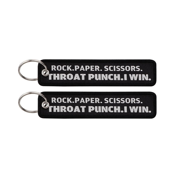 Rock Paper Scissors Throat Punch I Win Embroidered Keyring Keychain