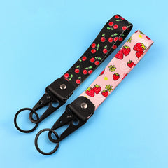 Red Cherries Wrist Lanyard Keyring Clip Keychain