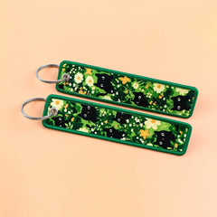 Black Cat in the Bush Embroidered Keyring Keychain