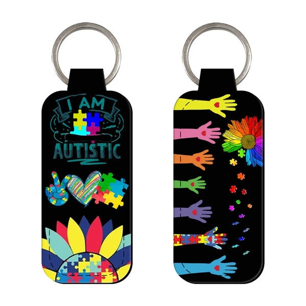 Autism Awareness Raise Your Colored Hand I Am Autistic Lipstick Holder Keychain
