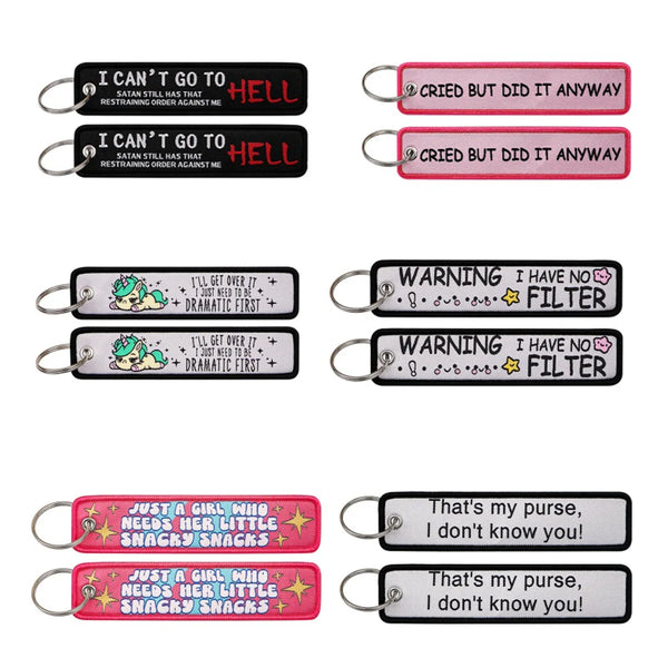 I Like CAts and Coffee and Maybe 3 People Embroidered Keyring Keychain