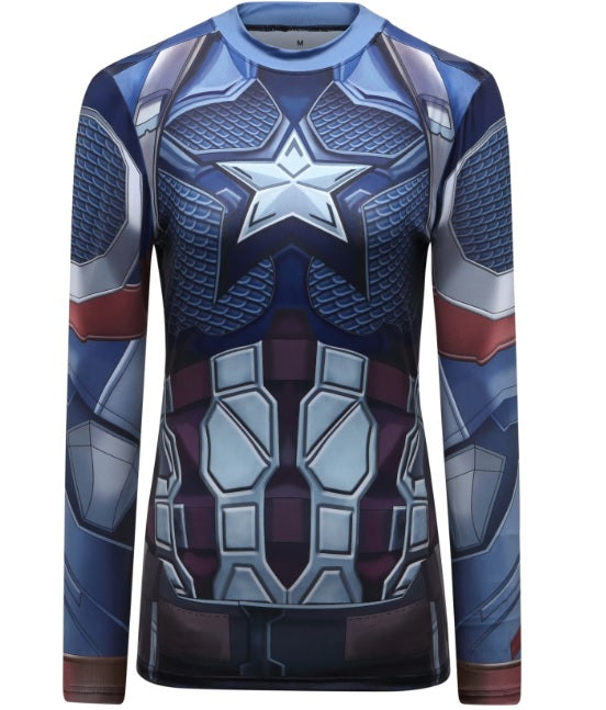 Women's Captain Steve Rogers 'End Game' Elite Long Sleeve Compression Rash Guard