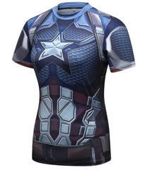 Women's Captain Steve Rogers 'End Game' Elite Short Sleeve Compression Rash Guard