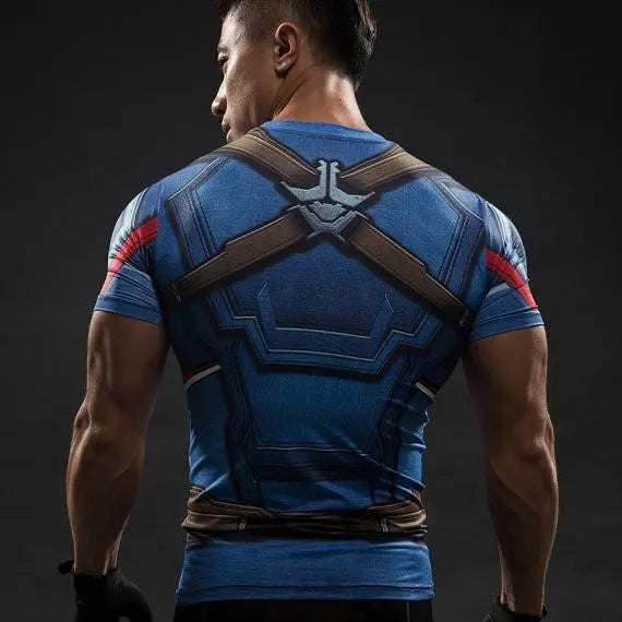 Captain America Compression Short Sleeve Rashguard-RashGuardStore
