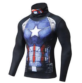 Captain America Long Sleeve Compression High Collar Rashguard-RashGuardStore