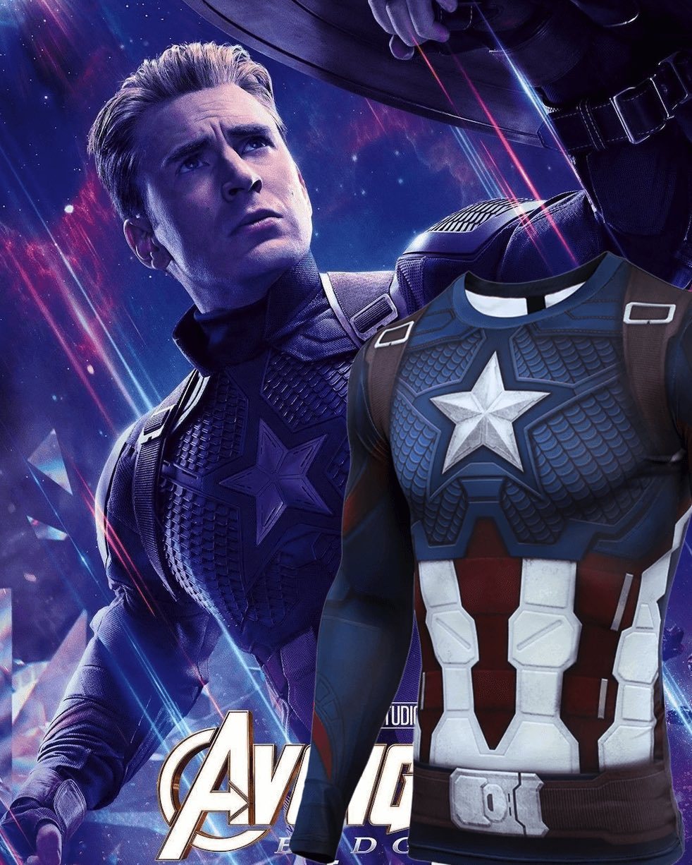Captain America Steve Rogers 'End Game' Premium Long Sleeve Compression Rash Guard-RashGuardStore